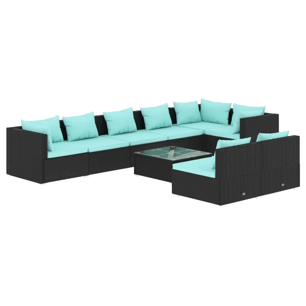 Set Divani da Giardino 9 pz con Cuscini in Polyrattan Nero