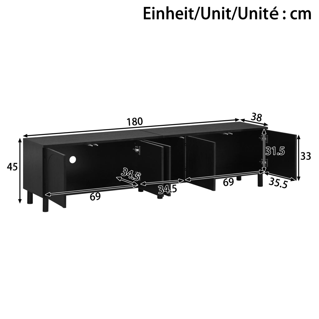 Lowboard per TV nero in MDF lunghezza 180 cm