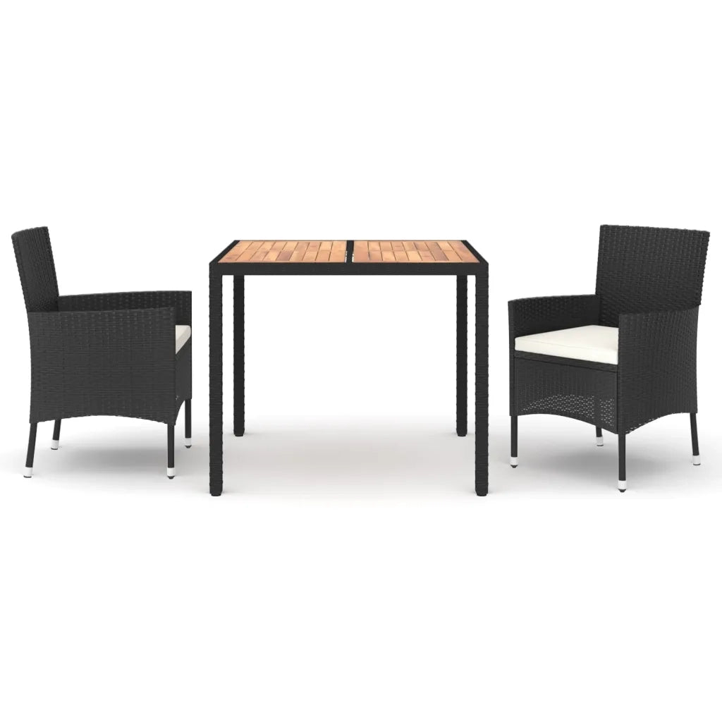Set da Pranzo da Giardino 3 pz con Cuscini Nero in Polyrattan 3187388