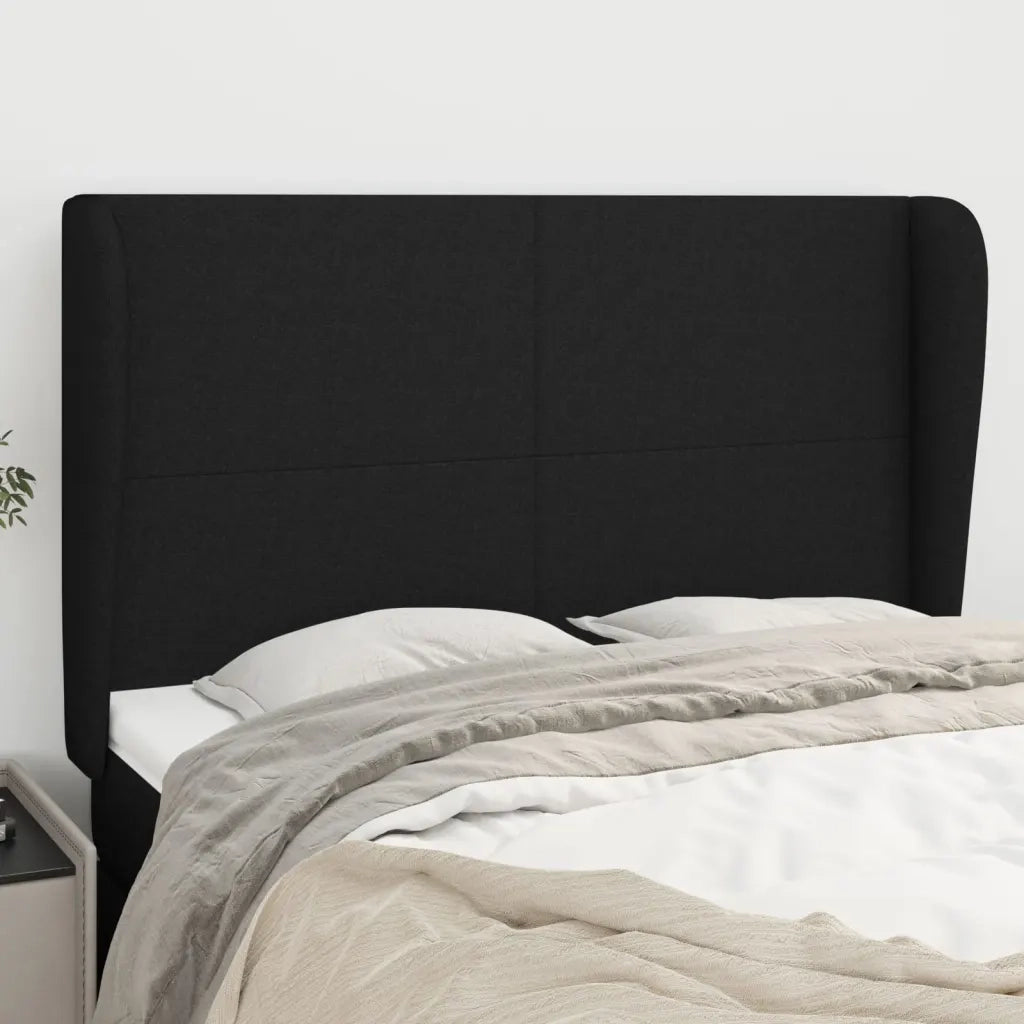 Testiera | Testata ad Orecchio Nera 147 x 23 x 118/128 cm in Tessuto