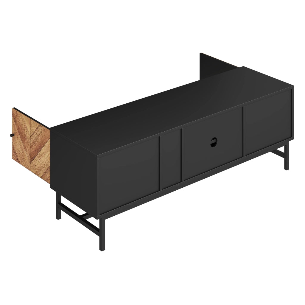 Mobile TV 150 cm - Zephmum- Nero e legno, design contrasto, stoccaggio versatile