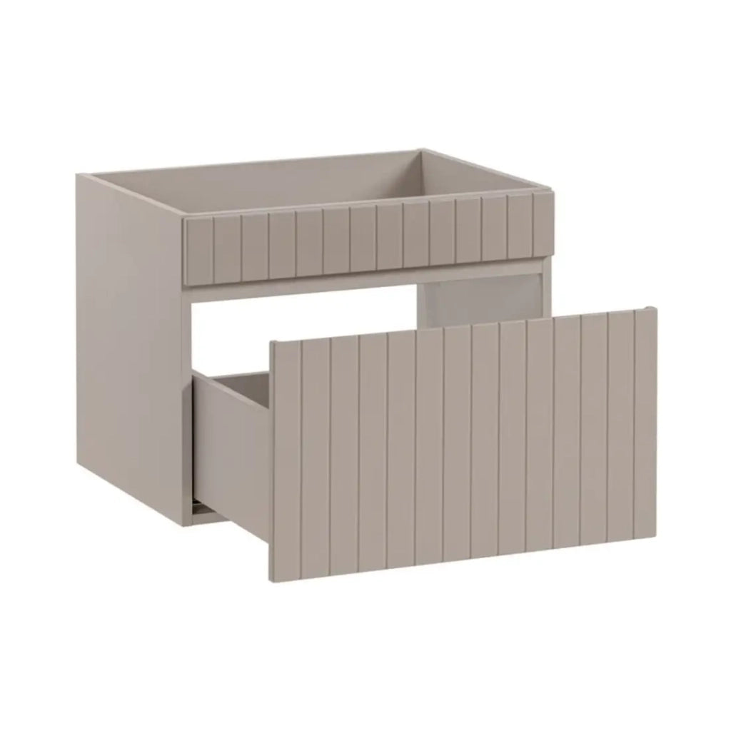 Insieme ICON: mobile sotto lavabo 140cm con nicchie visibili + 2 lavabi da appoggio rotondi marrone cappuccino