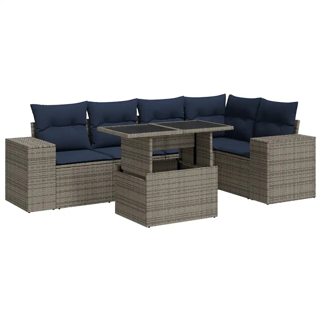 Set Divano da Giardino 6 pz con Cuscini Nero Polyrattan Acacia 3326802