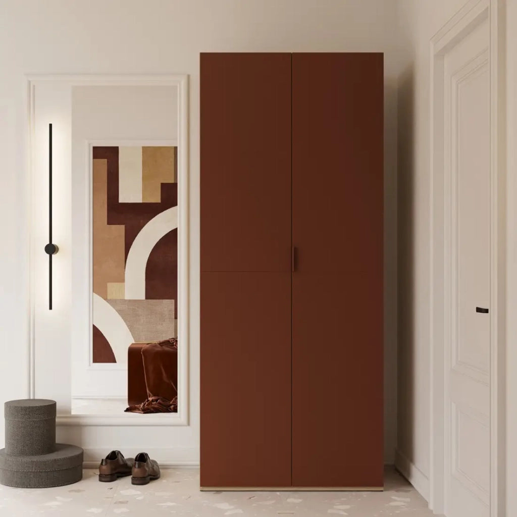 Armadio CALMIA terracotta e quercia chiara 90 cm con appendiabiti e scaffali