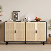Armadio a 4 Ante in Rattan con Ripiani ¨C MINIMAL ¨C Nero, 158 cm