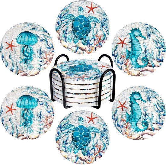 Set di 6 Supporti Ceramici - Assorbenti - Tema Marittimo - Oceano Thema