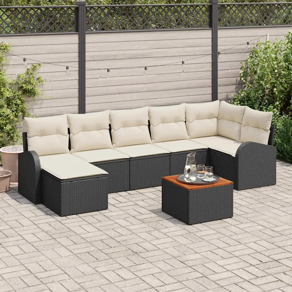 Set Divano da Giardino 8 pcs Nero e Crema polyrattan