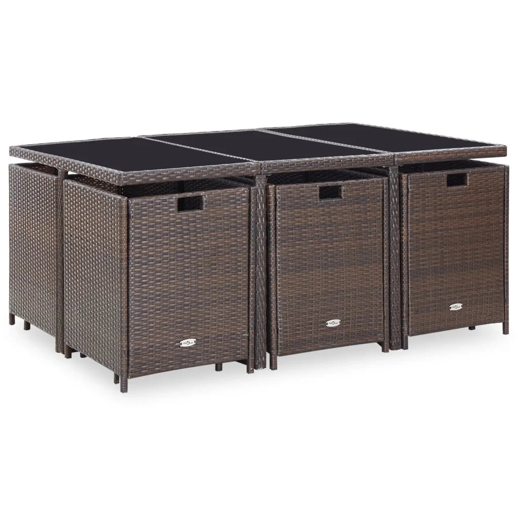 Set da Pranzo da Giardino 11 pz con Cuscini Polyrattan Marrone 42527