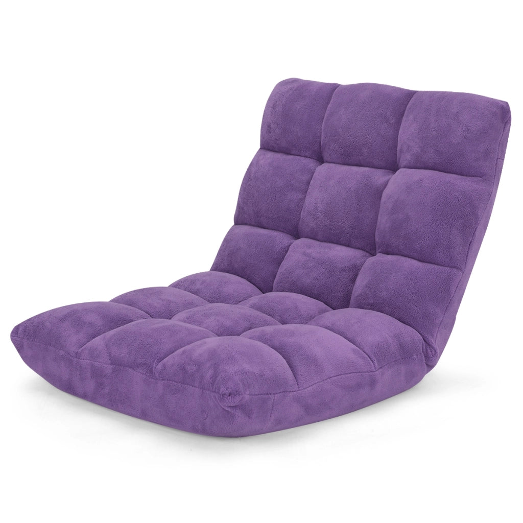 Sedia imbottita da pavimento regolabile in 14 posizioni, Poltrona da pavimento 105x56x15cm Viola-Divani da terra