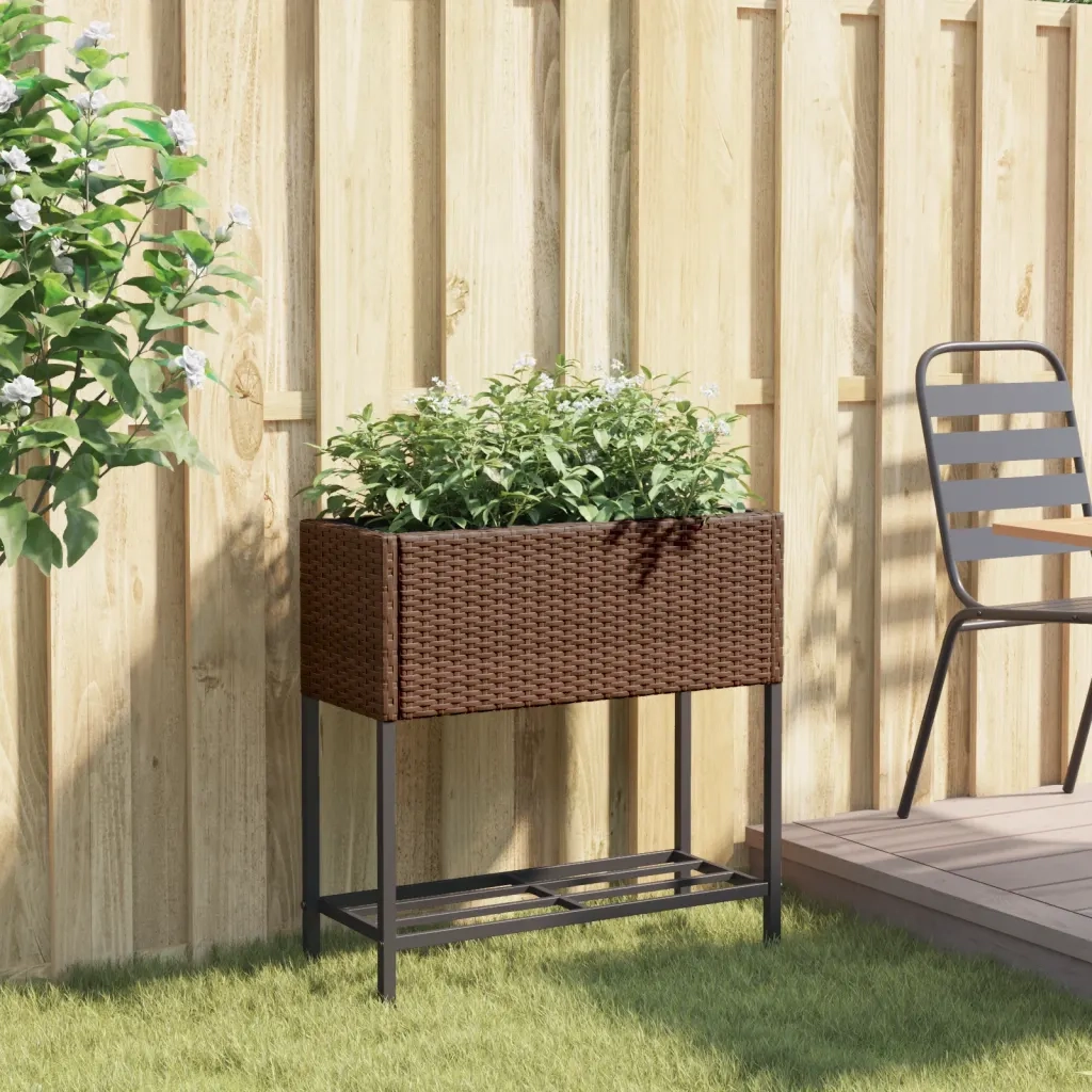 Fioriera da Giardino con Ripiano Marrone in Polyrattan 366388