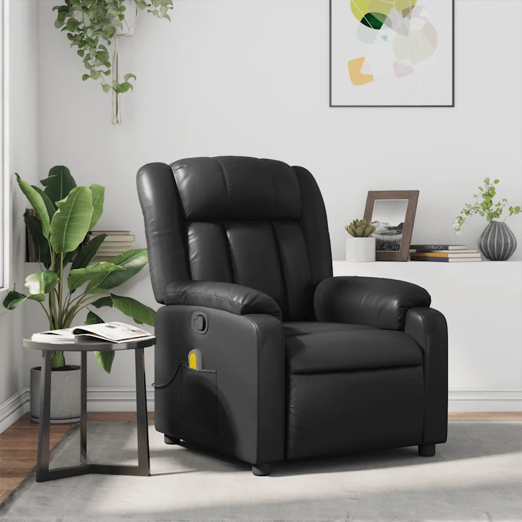 Poltrona Massaggiante | Sedia Relax Reclinabile Nera in Similpelle