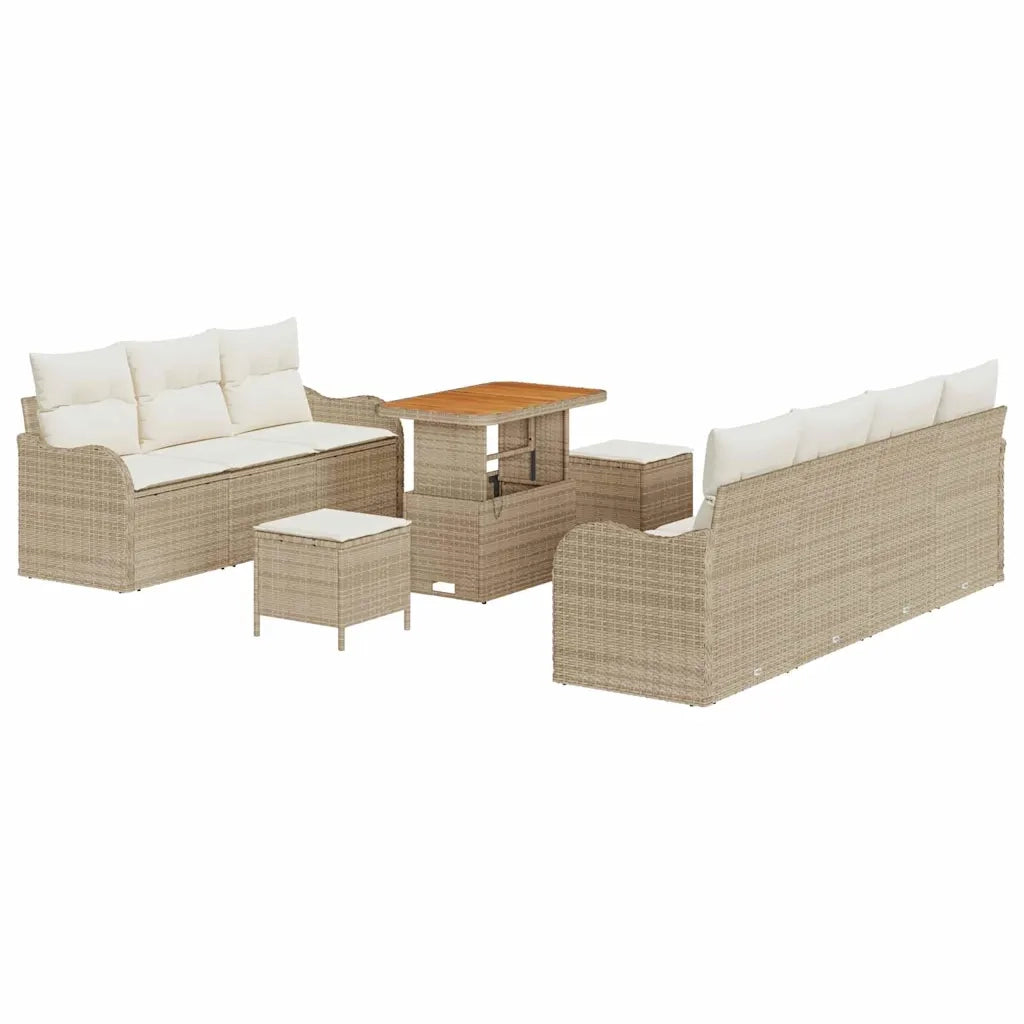 Set Divano da Giardino con cuscino 10 pcs Beige e Crema
