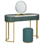 Toeletta con 2 cassetti specchio LED verde e oro con sgabello camera da letto elegante