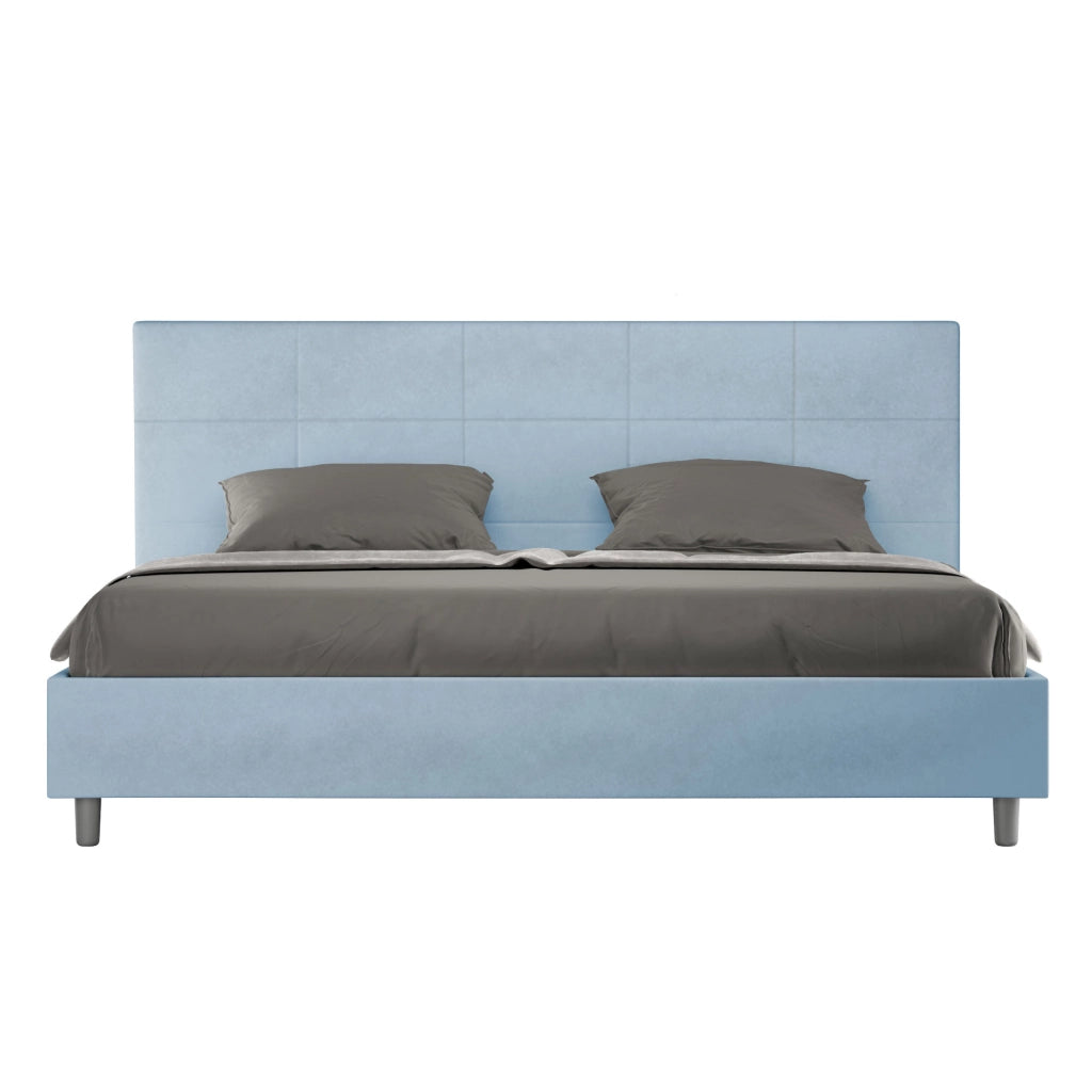 BS COM Letto matrimoniale king size contenitore imbottito 190x200 microfibra azzurro