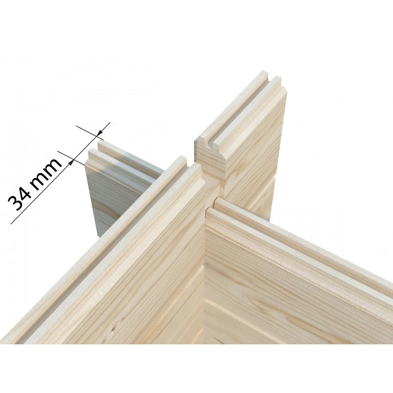 Casetta da giardino in legno 400x400 cm, pareti 28 mm grezze con porta doppia vetrata, per deposito attrezzi e arredo esterno - Esterni da Vivere
