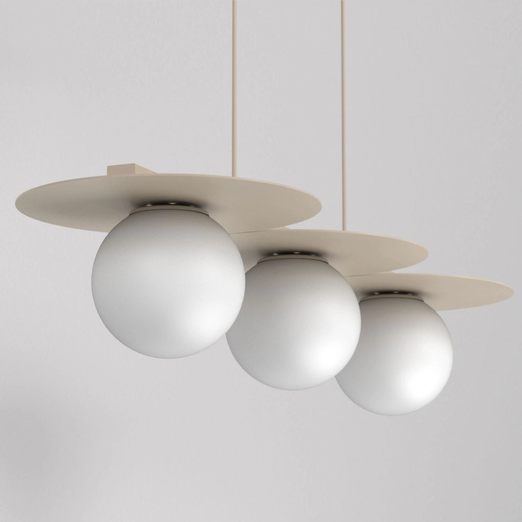 Lampada sospesa Flat 3 luci beige sfere bianche E27