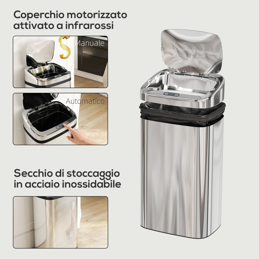 Pattumiera Automatica 30L ¨C Xylo ¨C Sensore Apertura, Argento, 33x25x57.5cm