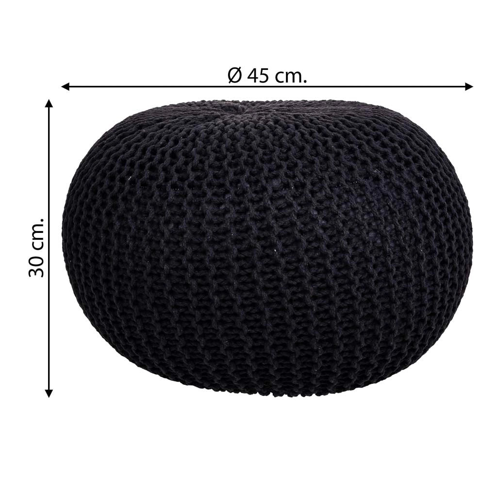 Puff de algodón trenzado negro 45x45x30