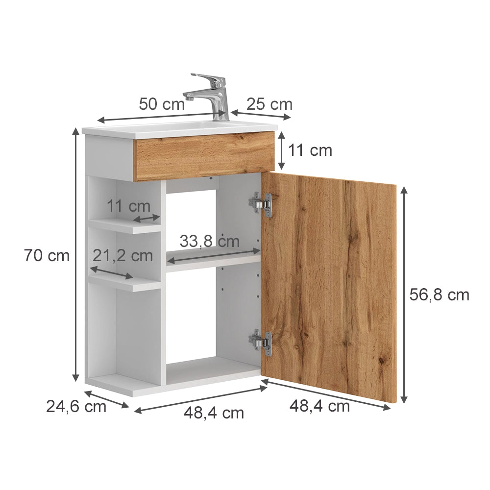 Vicco Set mobili bagno Quercia dorata 2 parti, con lavabo