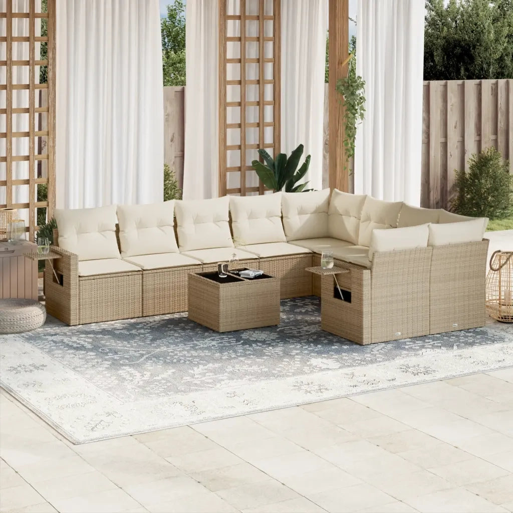 Set Divano da Giardino 10 pz con Cuscini Beige in Polyrattan 3220647