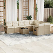 Set Divano da Giardino 10 pz con Cuscini Beige in Polyrattan 3220647