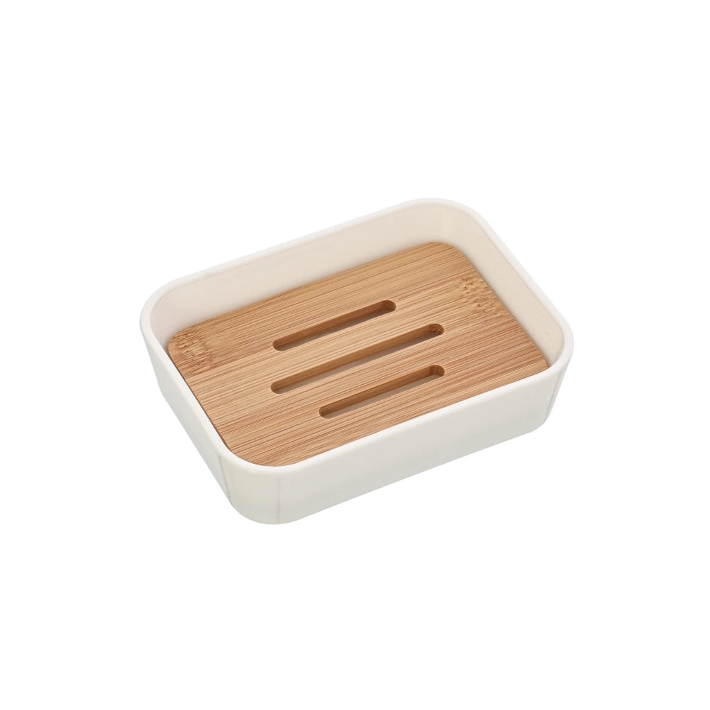 Set completo 4 accessori bagno bianco effetto legno | Bamboo