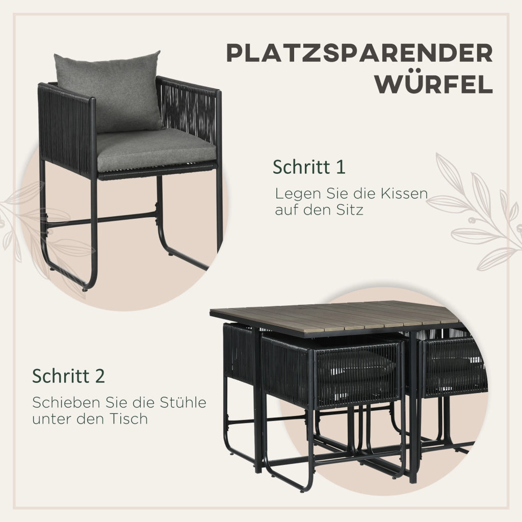 Set Giardino 5 Pezzi ¨C zephmum ¨C Polyrattan Grigio Nero