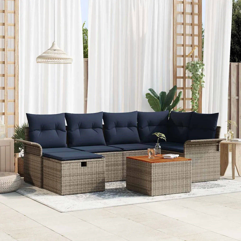 Set Divano da Giardino con cuscino 7 pcs Grigio Poly Rattan 3360790