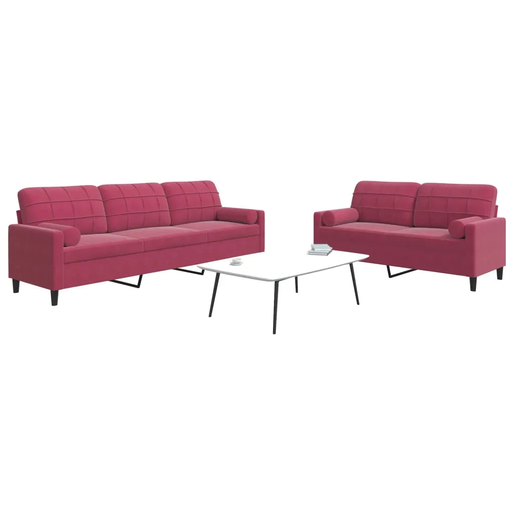 Set di Divani 2 pz con Cuscini e Rinforzi Rosso Vino in Velluto 3278495