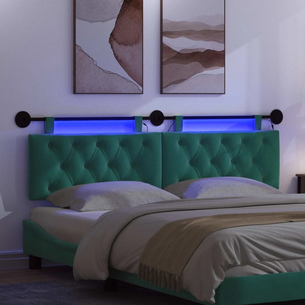 Testiera sospesa Con luce LED Turchese Velluto 3424704