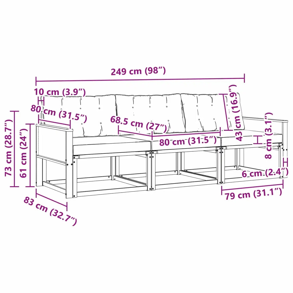 Set di divani da esterno 3 pz Naturale e Beige 3381213