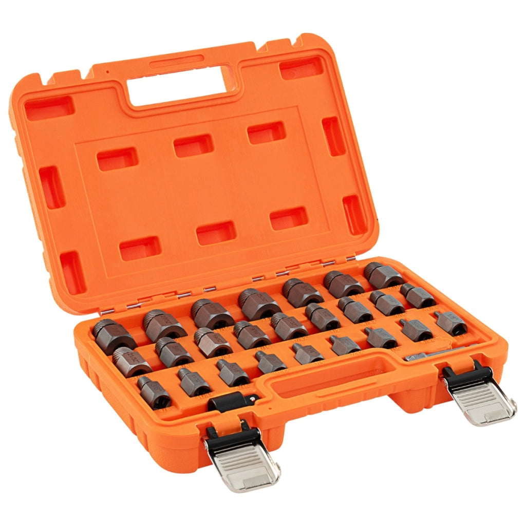 Set di estrattori per viti e steli strappati da 27 pezzi, Kit di rimozione bulloni con doppia testa e innesto Arancione-Deposito utensili Tool