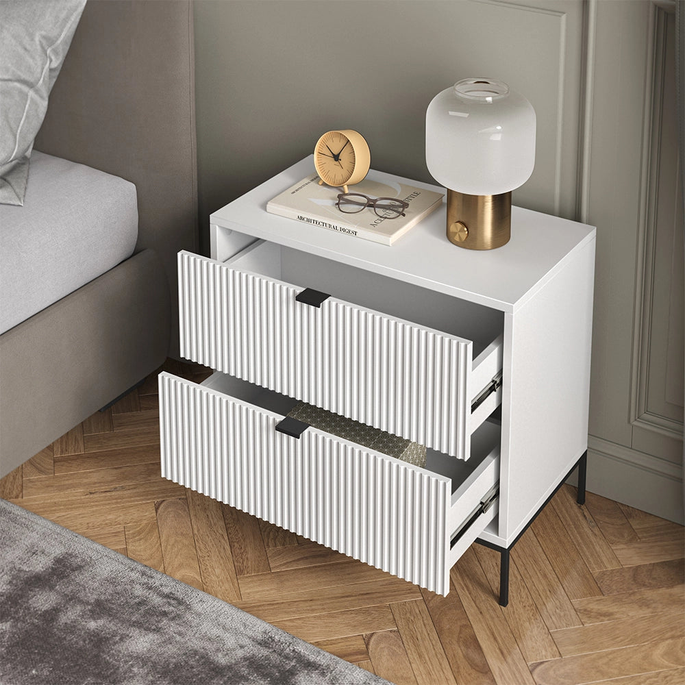 Vicco Comodino Bianco 66 x 60 cm con 2 cassetti