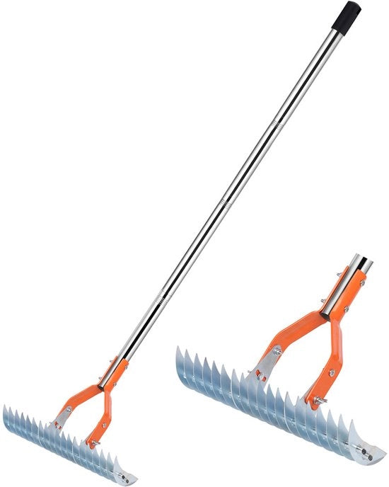 Set di quattro steelharken per prato con manici regolabili da 1,2 metri, tenoni per foglie di prato, robusti pettini per prato in acciaio di carbonio, attrezzi multifunzionali per erbacce e concimazione per prati - colore arancione