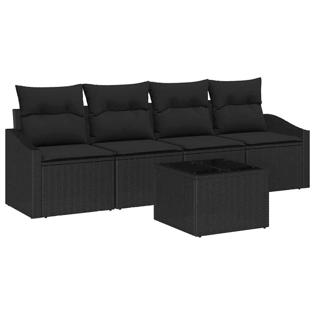 Set di divani con cuscino 5 pcs Nero polyrattan 3355262