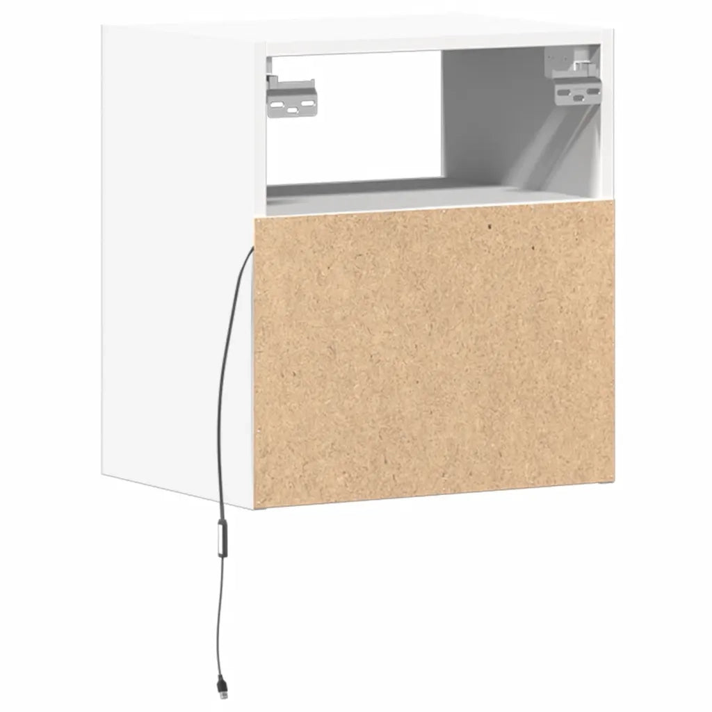 Comodino | Armadio da Notte | Mobiletto da notte a Parete con Luci LED Bianco