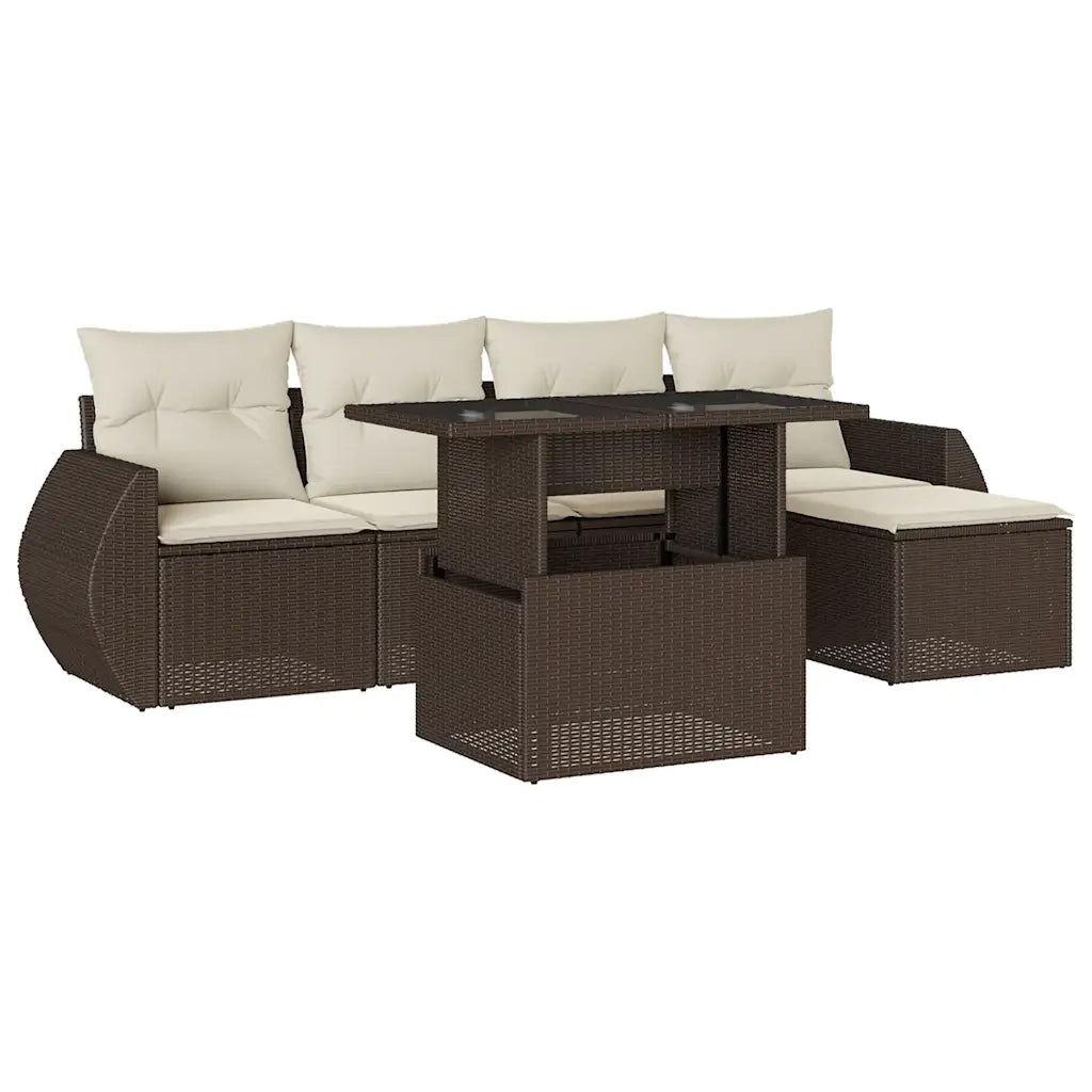 Set Divano da Giardino 6 pz con Cuscini Marrone in Polyrattan 3268503