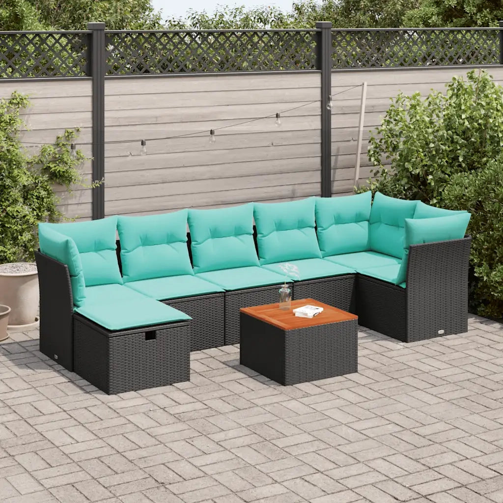 Set Divani da Giardino con Cuscini 8 pz Nero in Polyrattan 3325767