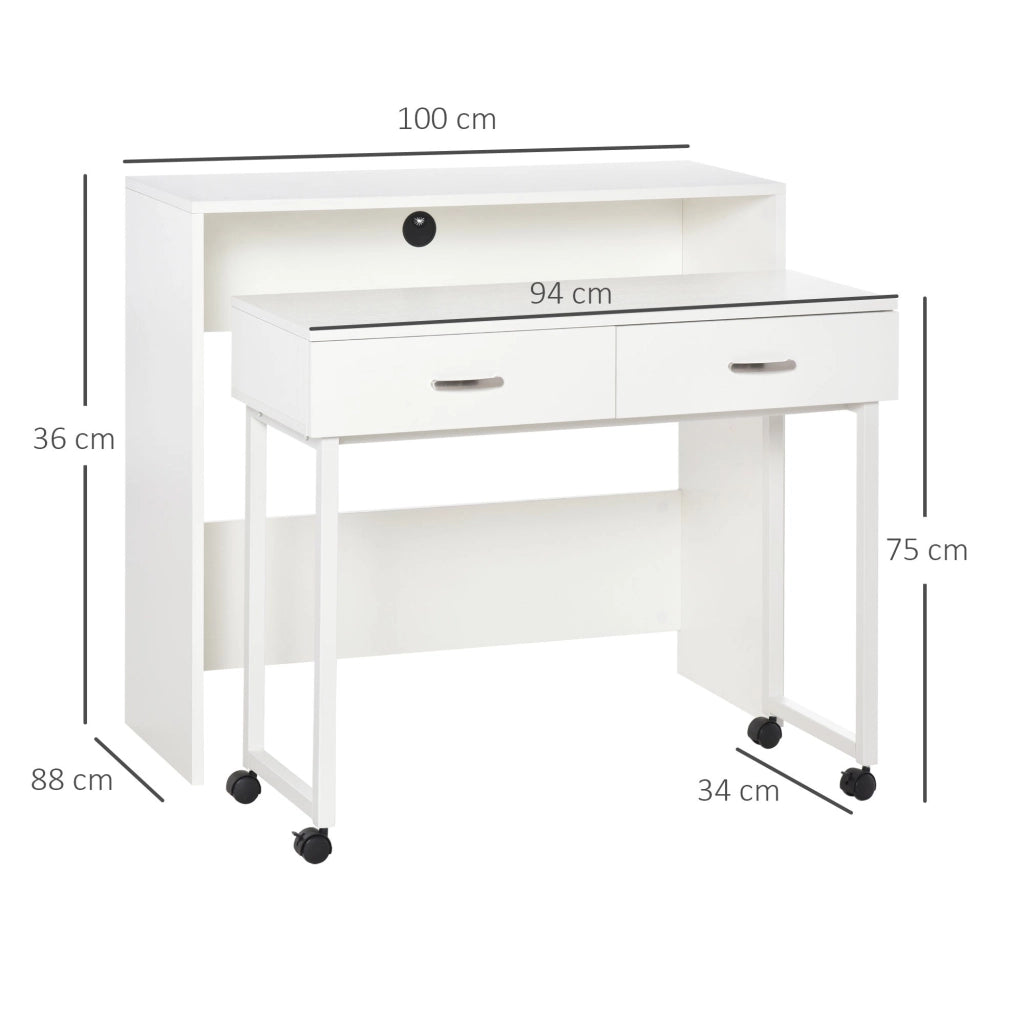 Scrivania con Cassetti e Ruote 100x36x88 cm in Metallo e MDF Bianca