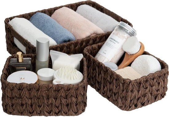 Organizzatore - Pacchetto di 3 cestelli - Grande cesta di paglia di stoccaggio - Impermeabile - Pannello da bagno - Miele