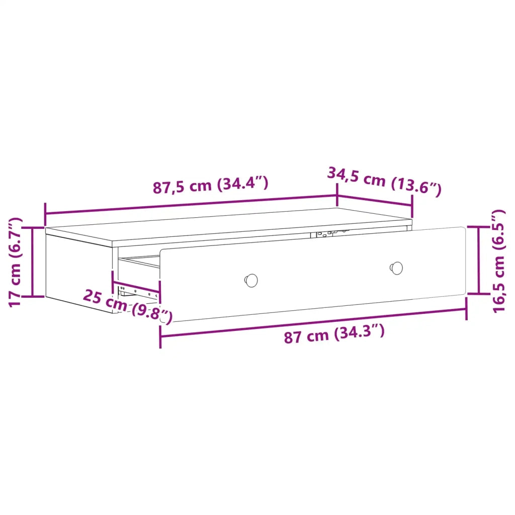 Tavolino da Parete Laterale Rovere Sonoma 87,5 x 34,5 x 17 cm 899177