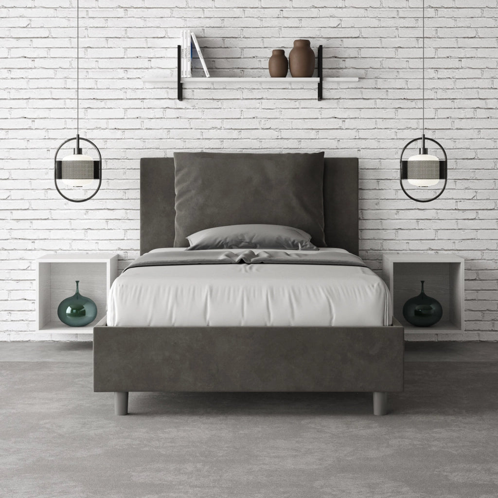 BS COM Letto singolo contenitore imbottito 100x210 microfibra grigio