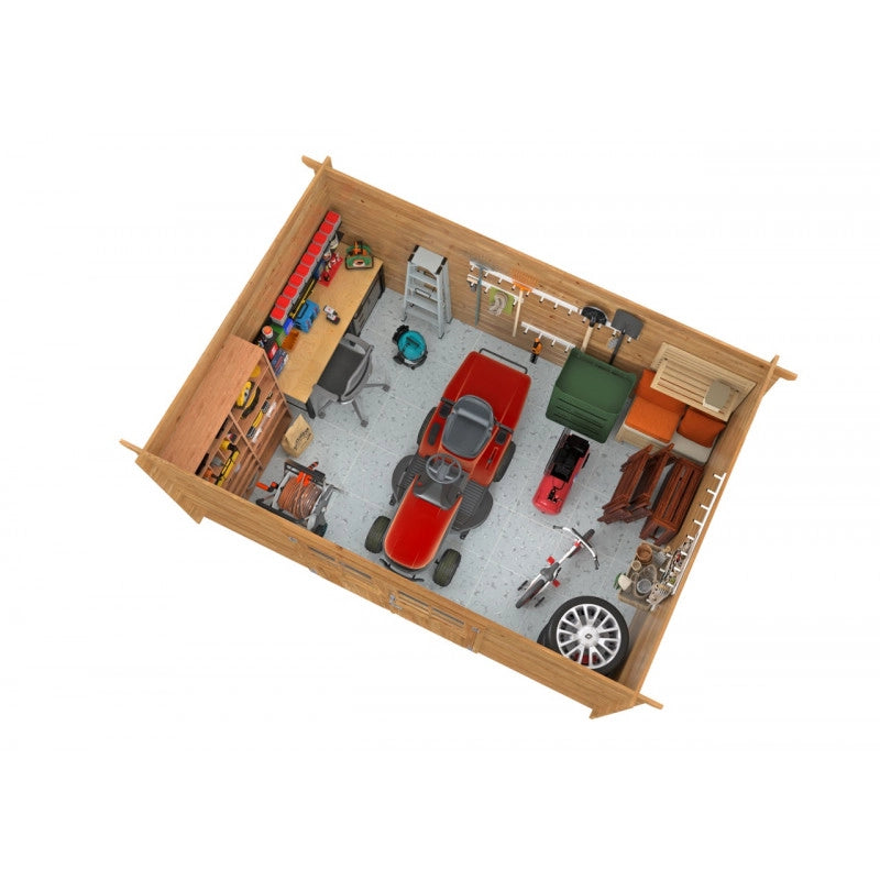 Casetta da giardino in legno 406x292 cm, pareti 28 mm impregnate autoclave, porta doppia con serratura, per attrezzi e deposito esterno - Esterni da Vivere