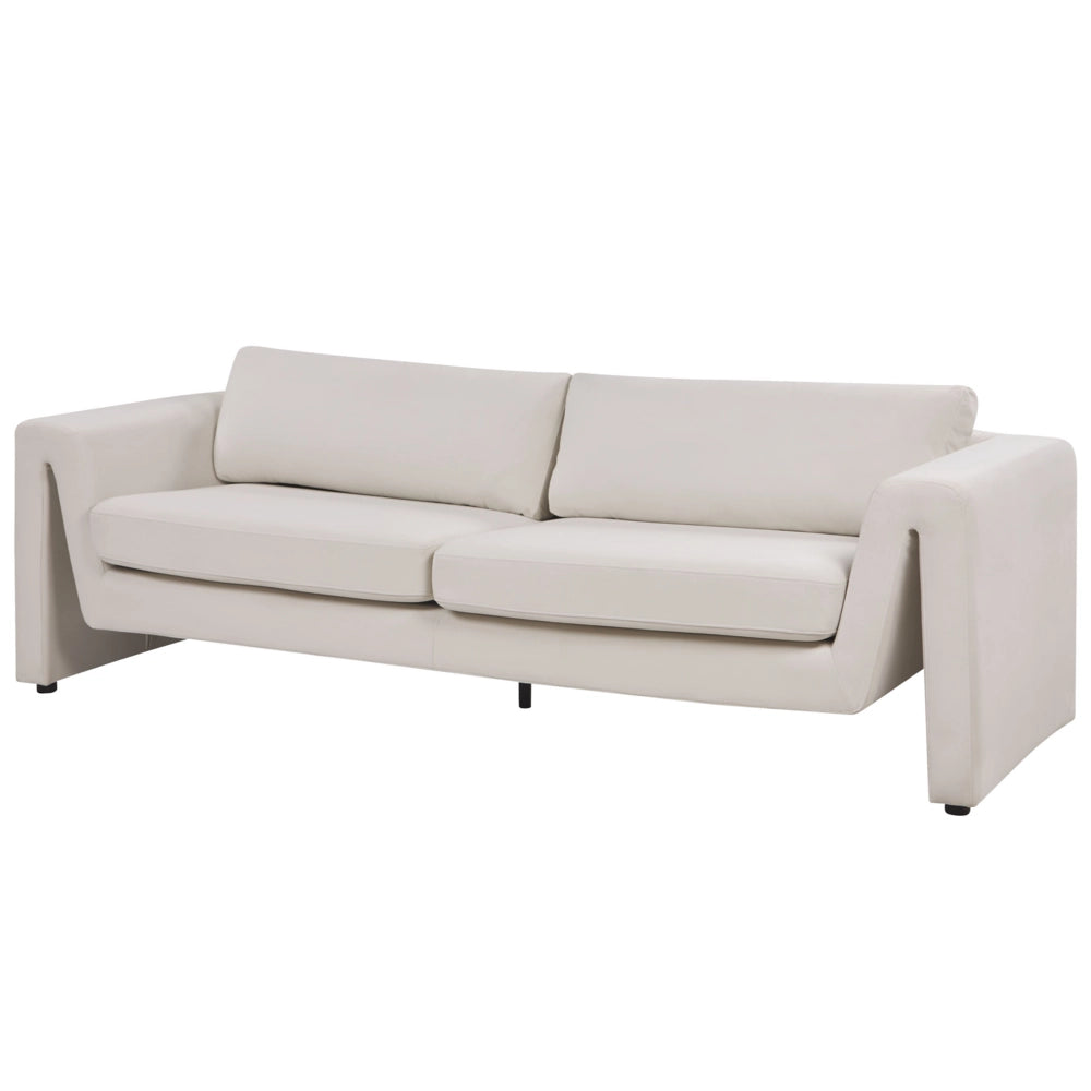 Divano a 3 posti imbottito in velluto beige chiaro con schienale imbottito e braccioli stile moderno