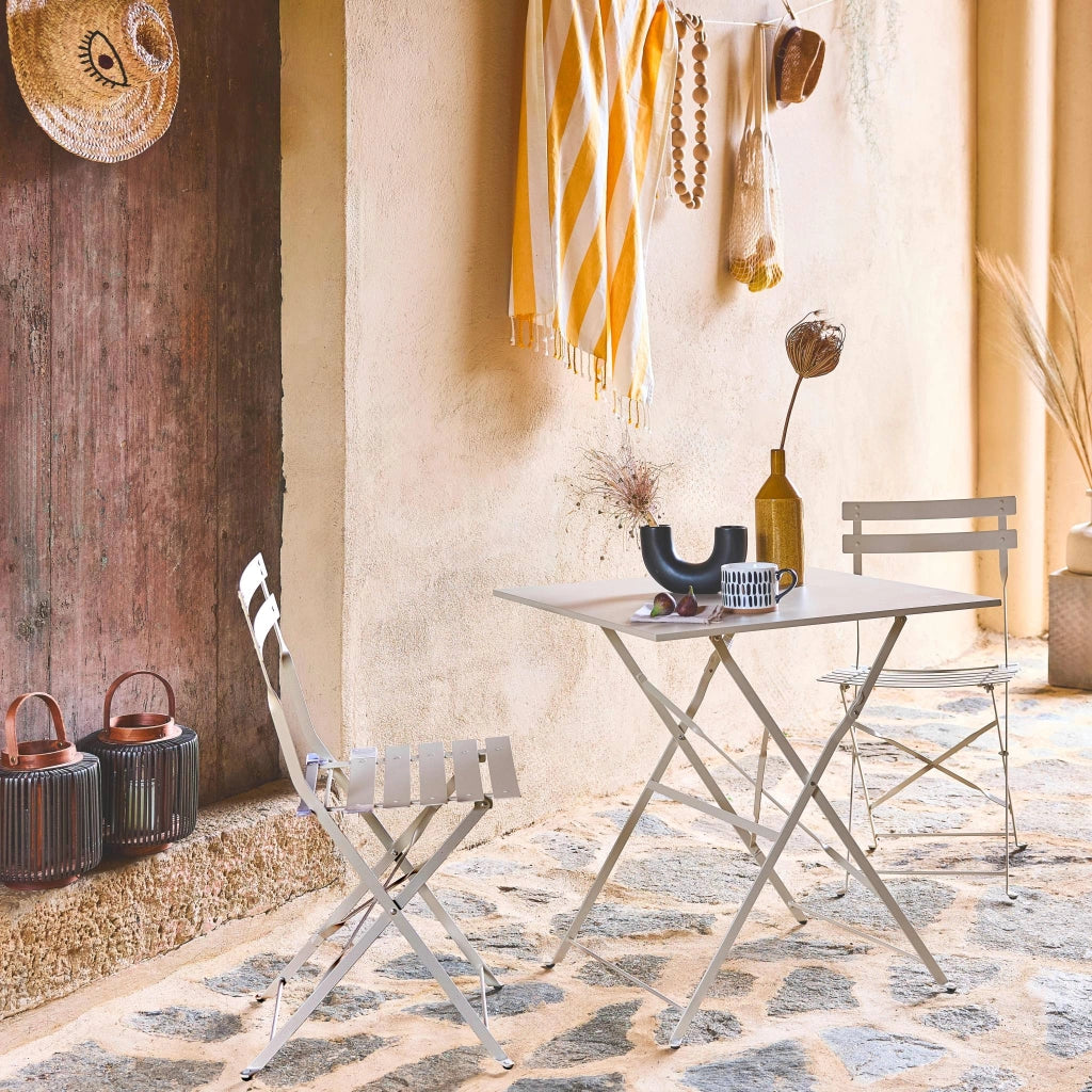 Set tavolo da giardino pieghevole in acciaio con 2 sedie, 70cm, beige
