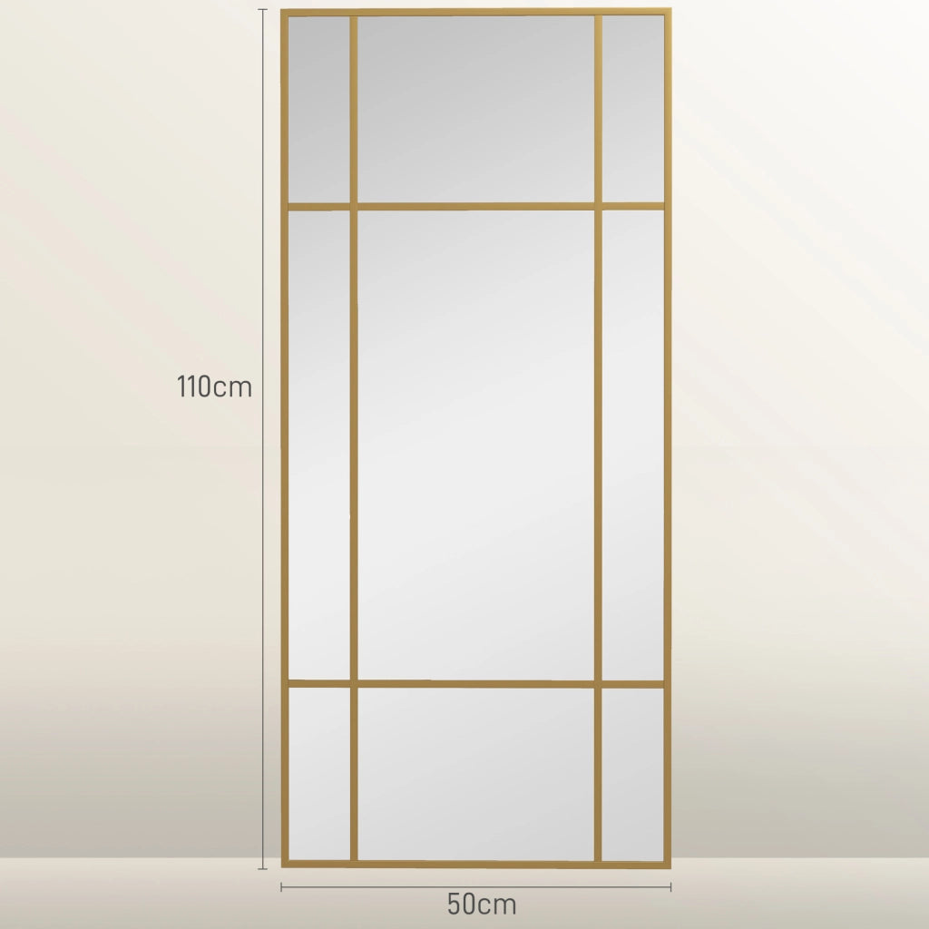 Specchio da Parete Stile Finestra con Montaggio Verticale e Orizzontale, 110x50cm, Oro