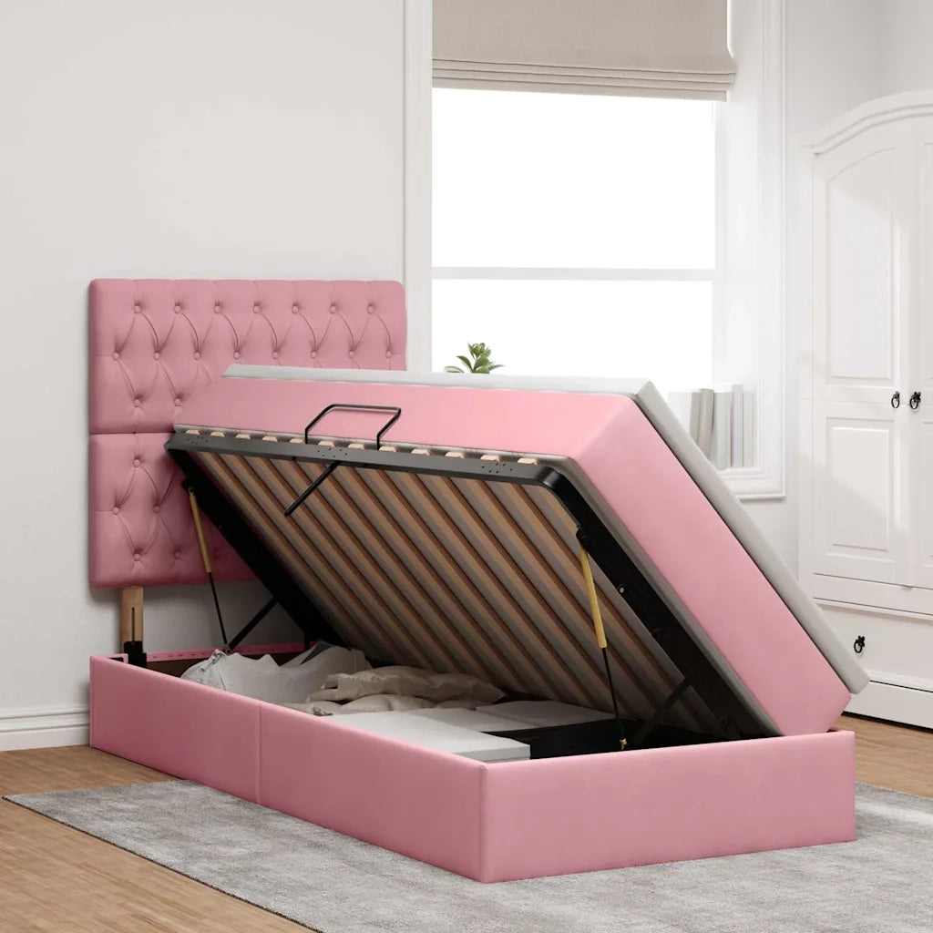 Letto con contenitore e LED con led Rosa 100 x 200 cm Velluto