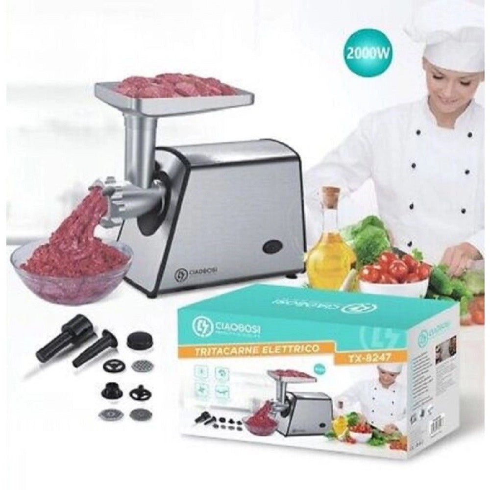 Trade Shop - Tritacarne Elettrico Tx-8247 Accessori 2000 W Ideale Per Tritare Salsicce Kebbe -