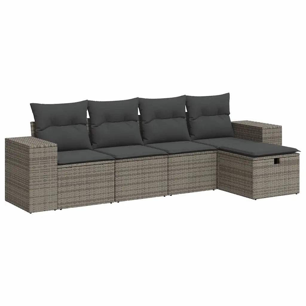 Set Divano da Giardino 5 pz con Cuscini Grigio in Polyrattan 3325666