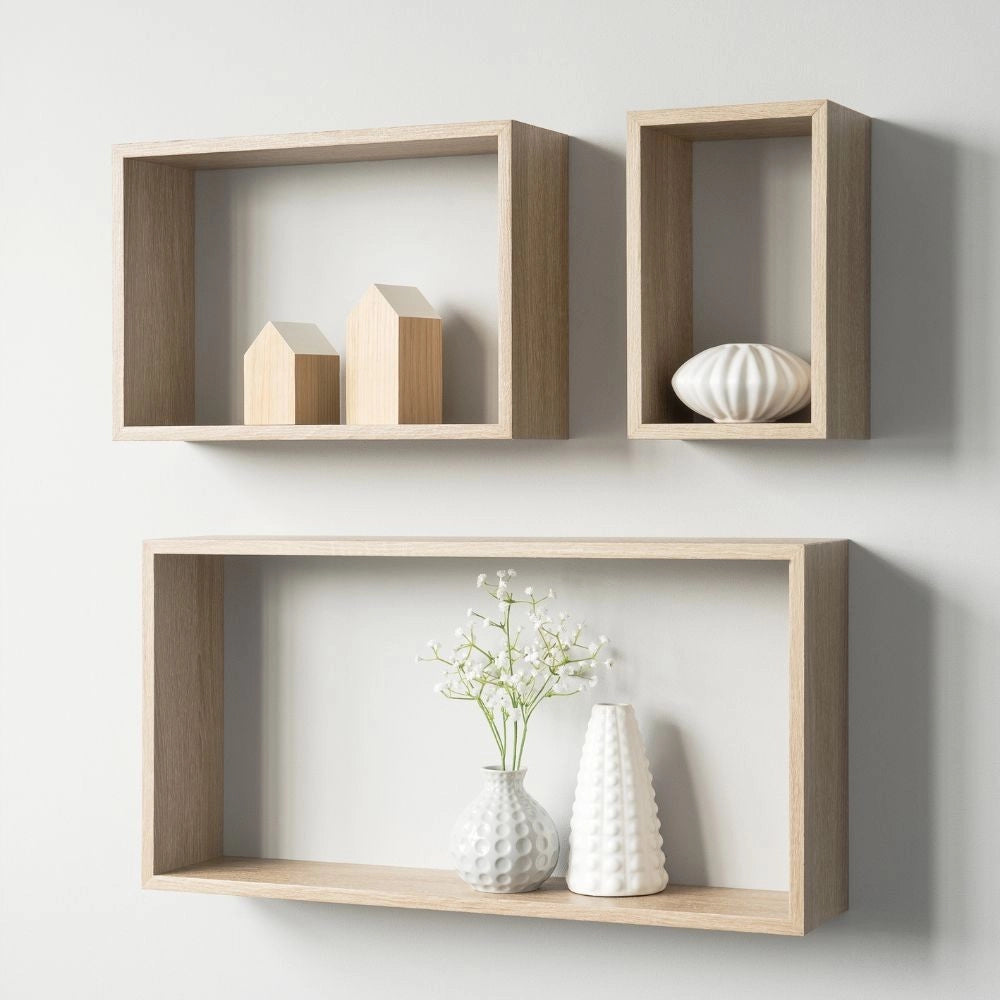 Set 3 mensole da parete forma rettangolare Shelvy Rec colore rovere sonoma